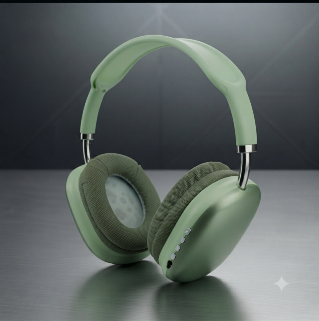 AuraPro Elite Wireless Over-Ear Headphones with Fabric Cushions, TF Card Slot, AUX Mode & Deep Bass (Sage Green)