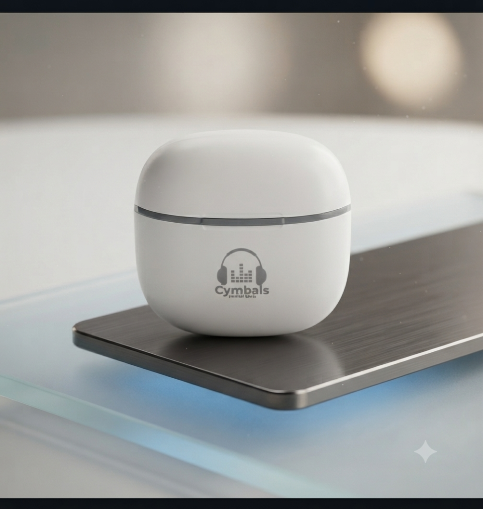 "Cymbals True Wireless Earbuds with HD Stereo Sound, Ergonomic Design, Smart Touch & Long Standby Charging Case"